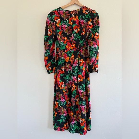 Diane von Furstenberg Silk Black Floral Print Silk Midi Dress size 6 (S) - Picture 12 of 16